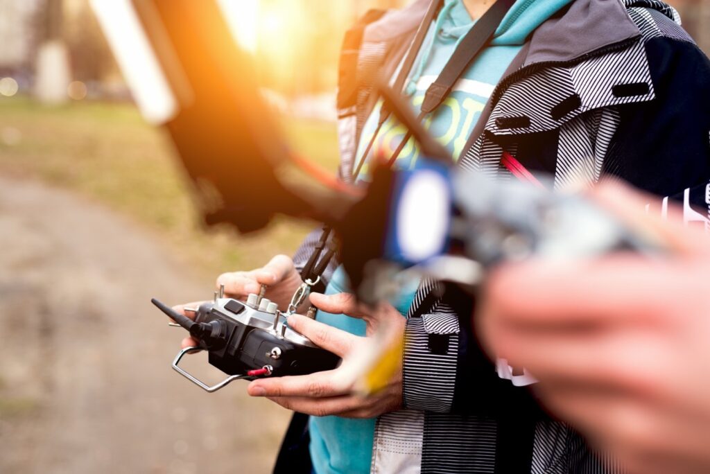 Drone controllers in hand solar inspection