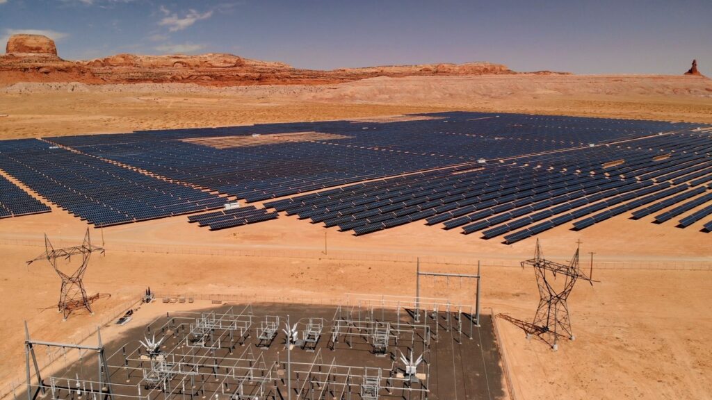 solar farm Coachella Valley desert transmission towers desert clean energy